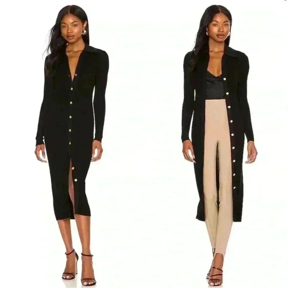 Alice + Olivia Button Down Short Sleeve Knit Polo Collar Midi Dress XS Black NWT - Picture 1 of 6